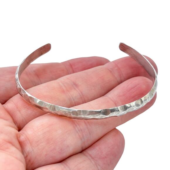 Estate Sterling Silver 925 5.9mm Hammered Cuff Bracelet 7.25" - Picture 1 of 10